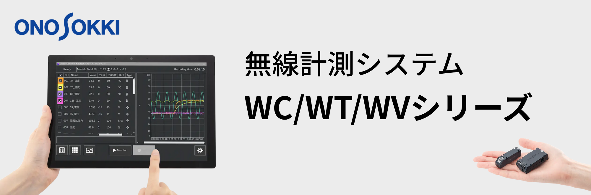 温度と電圧を最大200ch同時にワイヤレス計測！